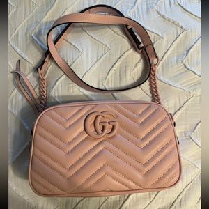 Pink camera bag, pink logo, new, designer inspired.